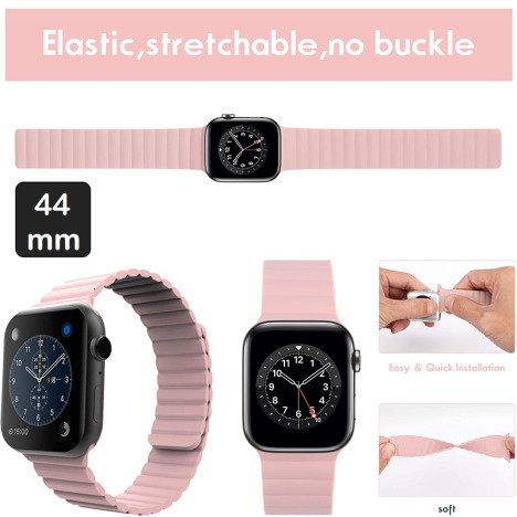 Set 3 Curele iUni compatibile cu Apple Watch 1/2/3/4/5/6/7, 44mm, Silicon, Black, Pink, Turquoise