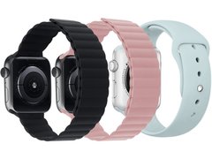 Set 3 Curele iUni compatibile cu Apple Watch 1/2/3/4/5/6/7, 42mm, Silicon, Black, Pink, Turquoise